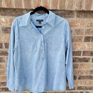 Lands' End Chambray Popover Shirt Large